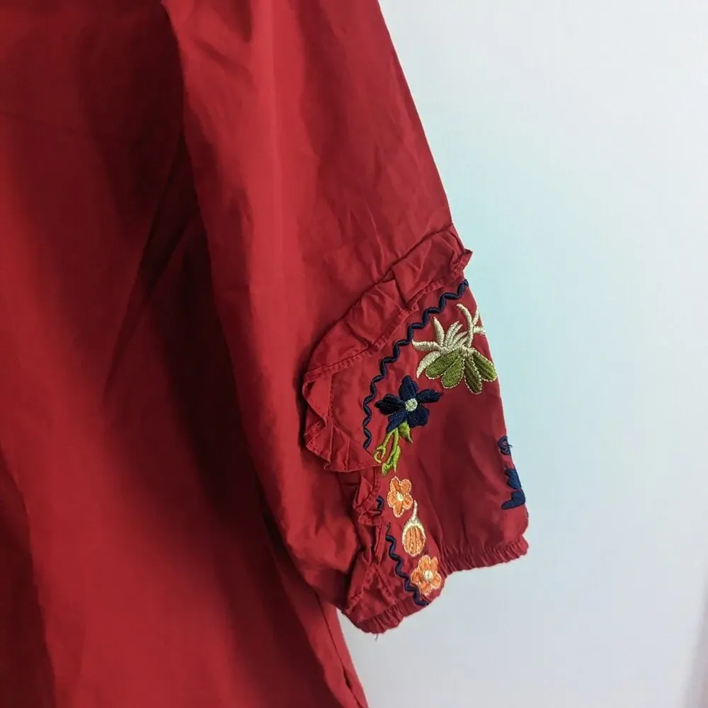 Girl's Well Loved Dress Cotton Red Embroidered Size 7-8 Fall Bohemian